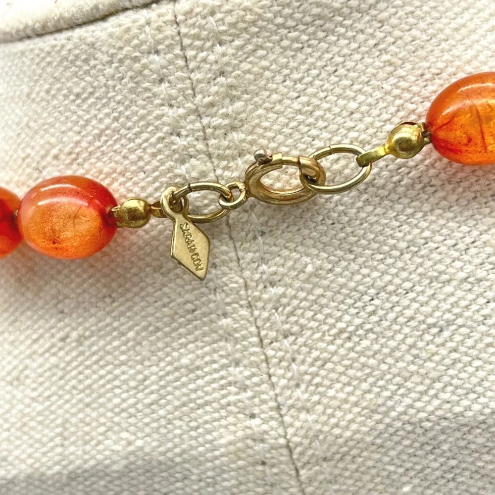 Sarah Coventry Orange Beaded Necklace Vintage Carnelian Style Faceted Oval Beads - Picture 7 of 7